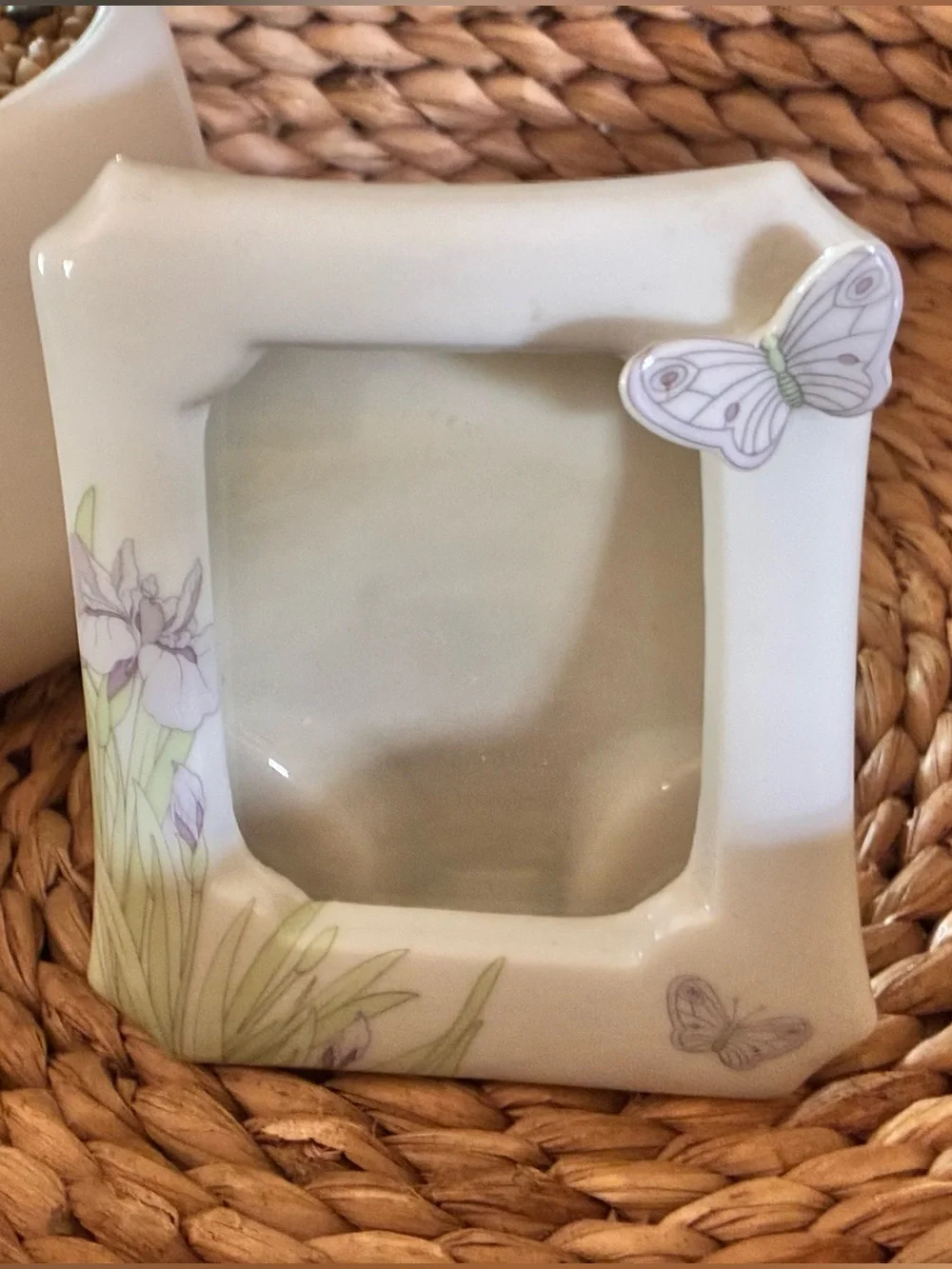 Vintage Hand Painted Butterfly Flowers Ceramic Photo Frame Japan